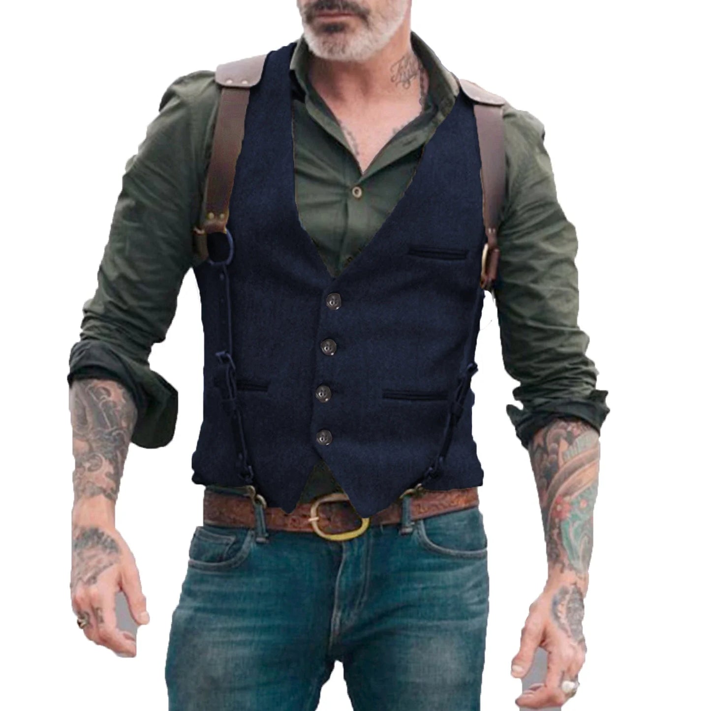 Men's Suit Vest Herringbone Tweed V Neck Business Formal Dress Waistcoat for Wedding Suit or Tuxedo