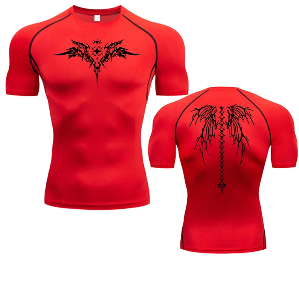 Men's Compression Shirt Anime Print Gym Sport Quick Dry Gym TShirts Fitness Athletic Undershirts Elasticity Tops Tee Summer Male