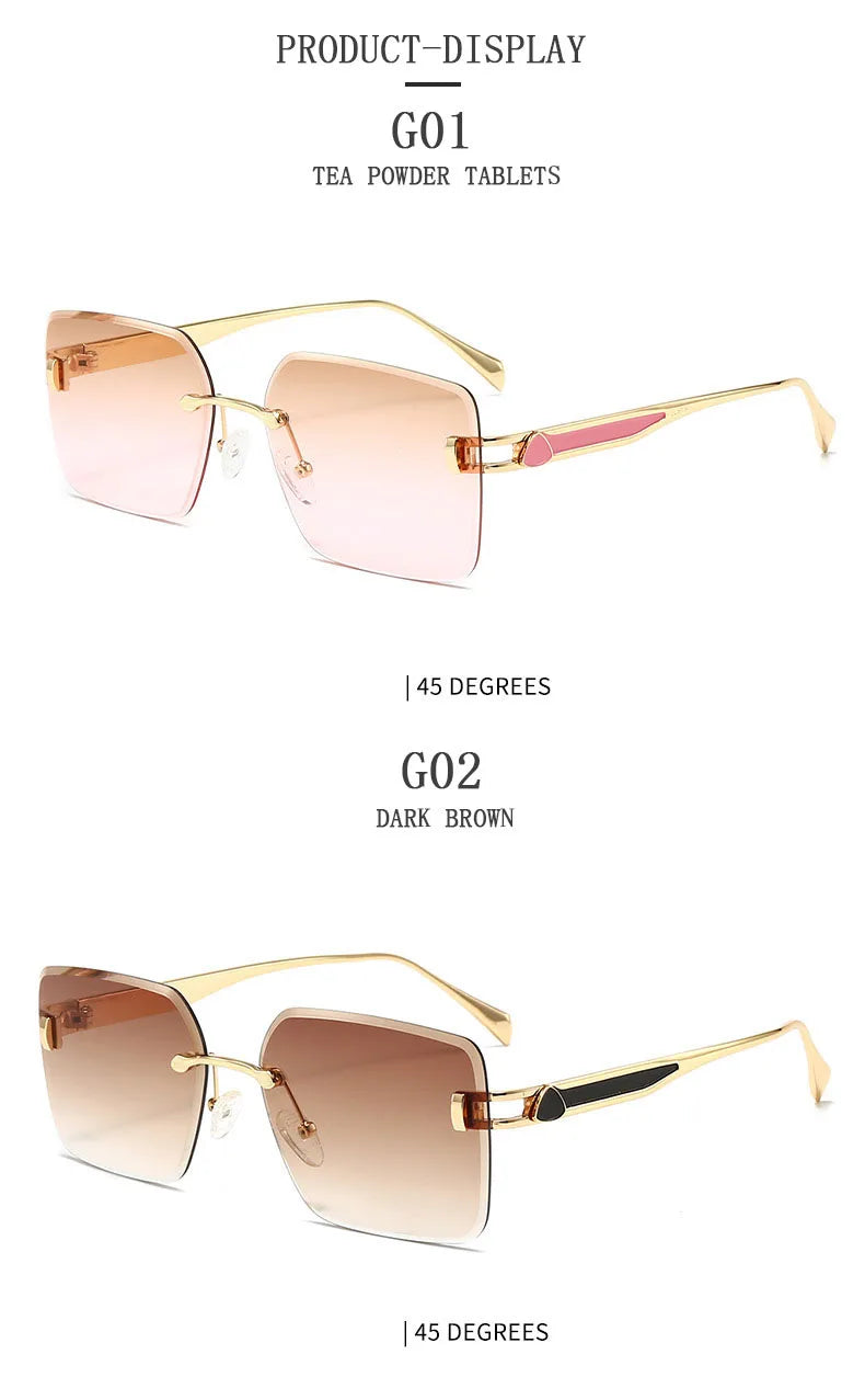2025 Rimless Sunglasses Women Trendy Vintage Square Fashion Glasses Sunscreen Lentes De Sol Mujer Lunette Soleil Femme Zonnebril