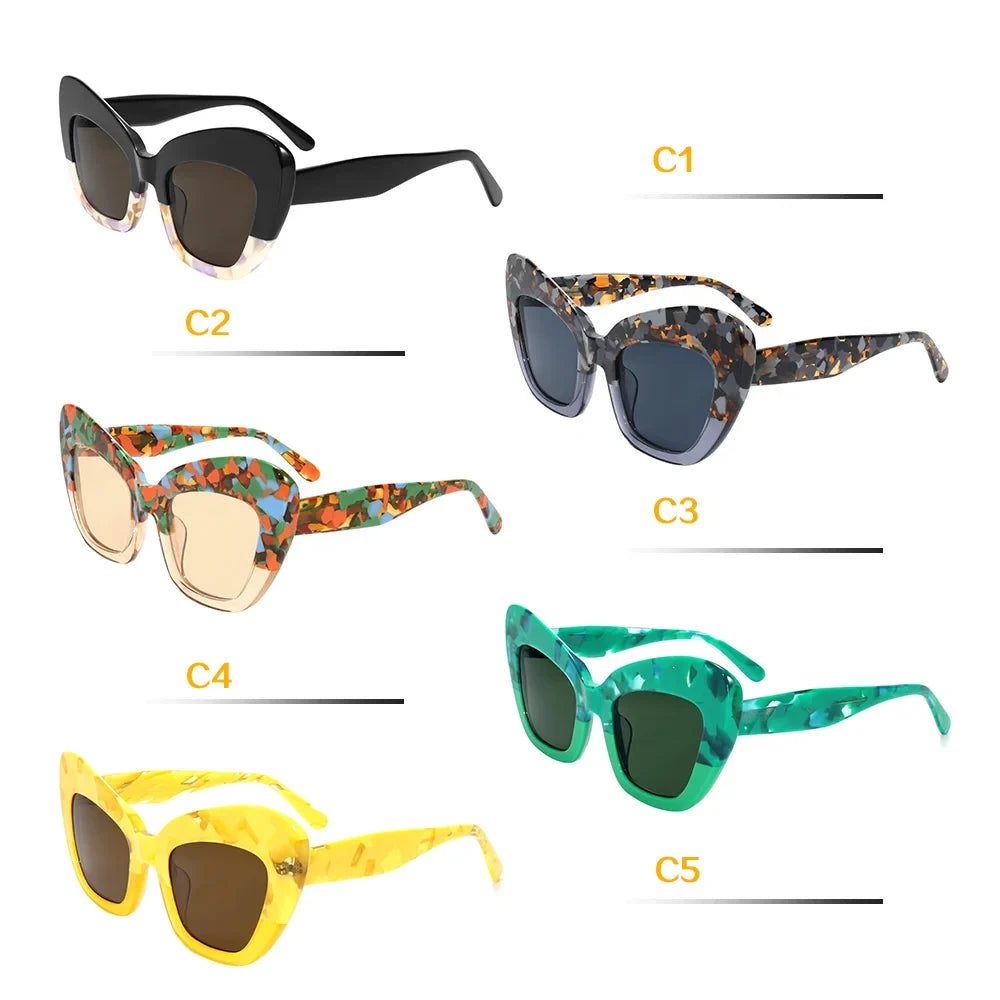 Trendy Retro Sunglasses Asymmetric Color Block Cat Frame UV400 for Women Men Polarized Daily Cool Style Modern Fasion
