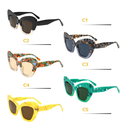 Trendy Retro Sunglasses Asymmetric Color Block Cat Frame UV400 for Women Men Polarized Daily Cool Style Modern Fasion