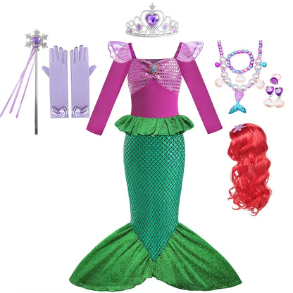 Mermaid Ariel Girls Dress Short Sleeve Tulle Cosplay Princess Costume Carnival Party Girl Princess Dress Party Dresses For Girls