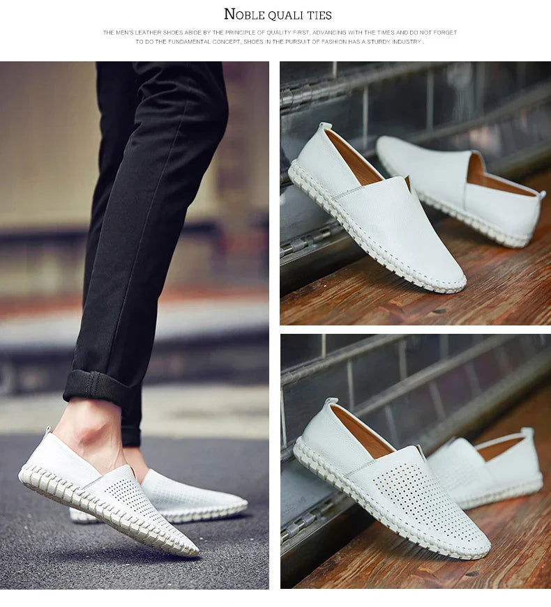 New Summer Breathable Men Loafers Handmade Leather Men's Driving Shoes Luxury Brand Flat Casual Shoes Soft Breathable Men Shoes