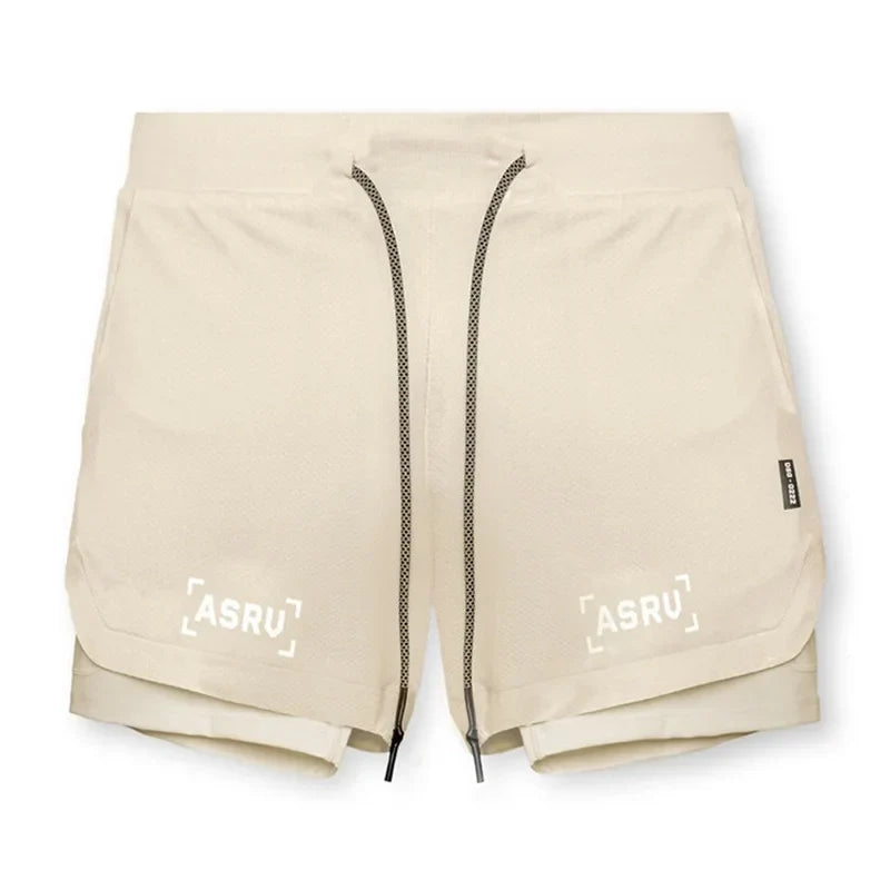 Men's 2 in 1 Double-deck Gym Shorts Quick Dry Summer Running Workout Shorts Zipper Pockets Slim Fit Fitness Training Short Pants