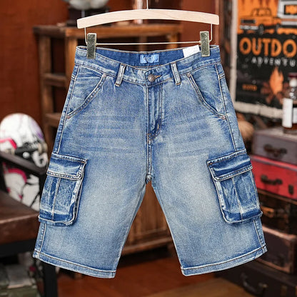 American Style Workwear Denim Shorts Summer Elastic Outdoor Trendy Brand Multi-pocket Loose Shorts Y2k Street Knee-high Pants