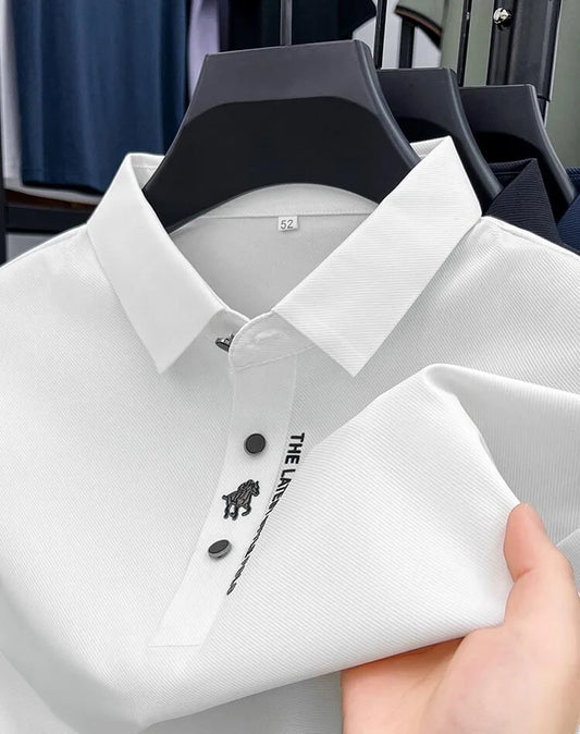 High quality silk breathable short sleeve POLO shirt men's lapel top 2024 summer new light luxury brand printed casual T-shirt