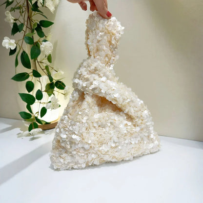 Elegant White Sequin Clutch Evening Bag for Women Mini Hobo Handbag Bridal Party Prom Dress Accessory Female Wedding Purse