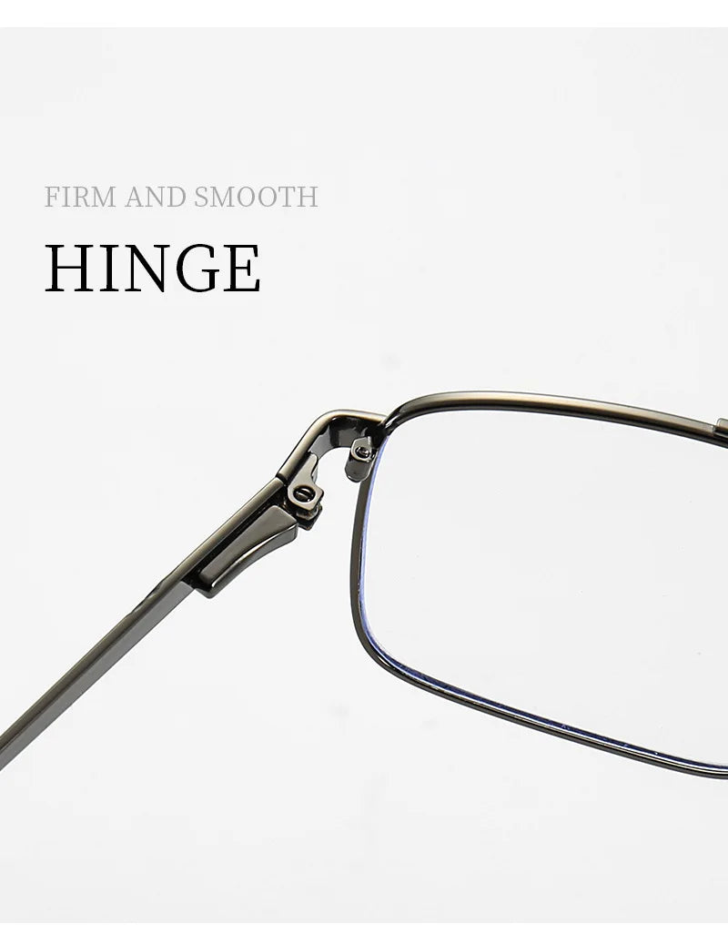 Classic Business Men's Metal Geometric Square Frame Eyewear Customizable Prescription Blue Light Protection Eyewear
