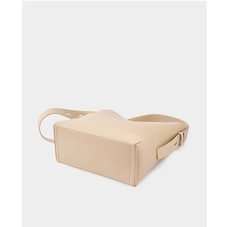 Ladies' Split Leather Bucket Shoulder Bags Female Commute Shopping Messenger Bags Adjustable Shoulder Strap Women Casual Handbag