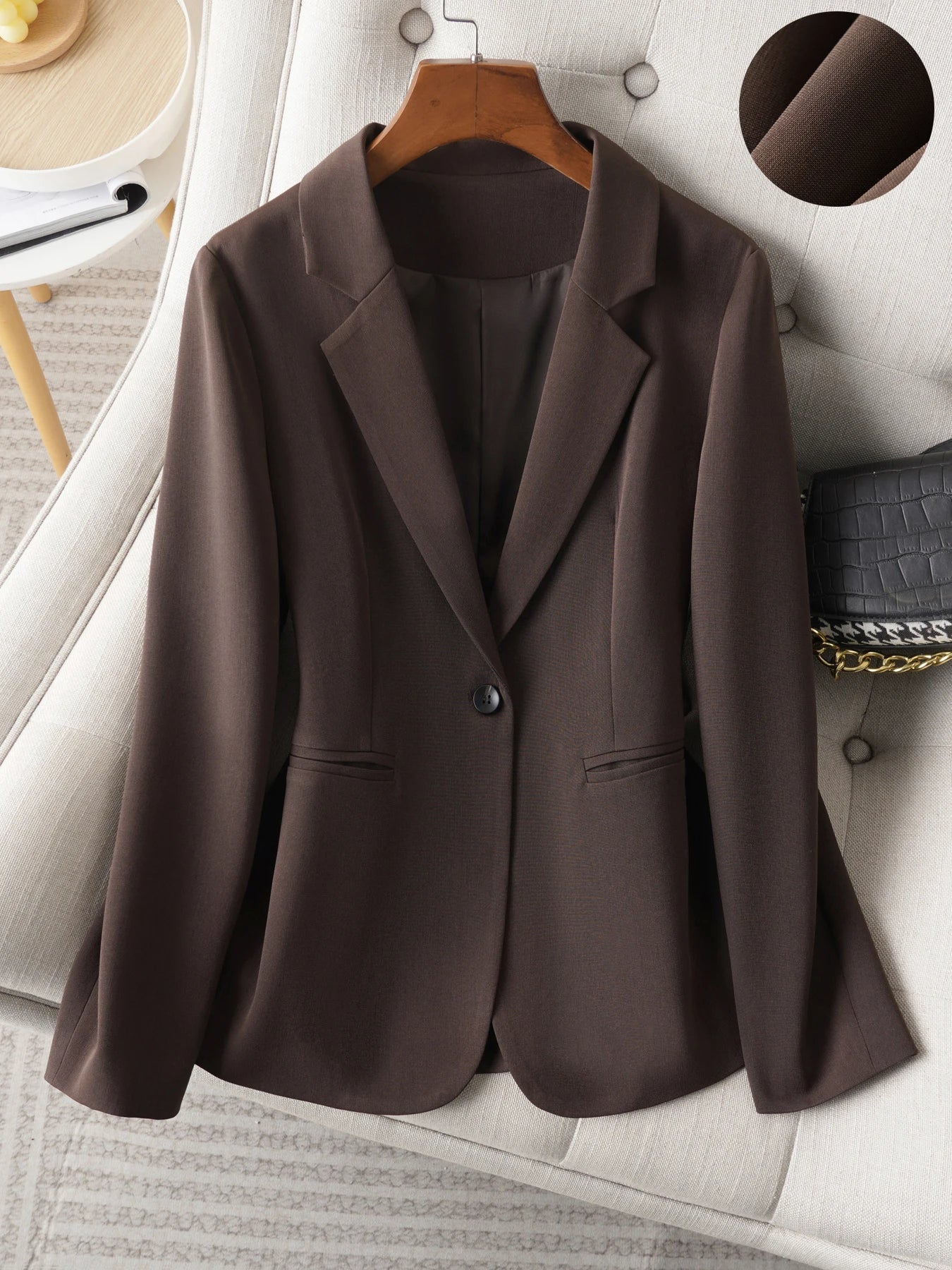 Brown Blazer for Women Spring and Autumn Workplace Style Versatile Casual, Long-Sleeved Small Suit Jacket