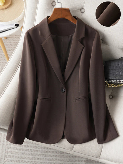 Brown Blazer for Women Spring and Autumn Workplace Style Versatile Casual, Long-Sleeved Small Suit Jacket