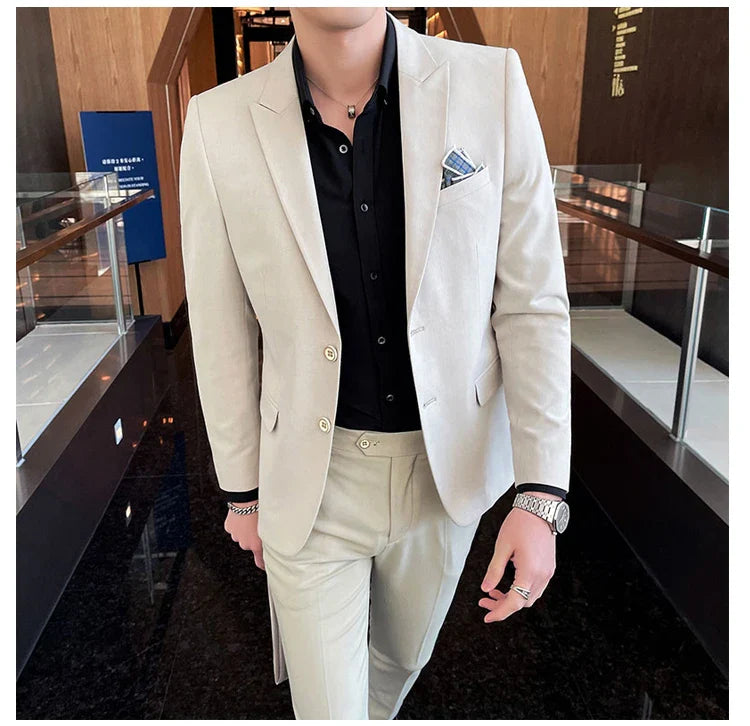 2025 Men's Business Suit Slim-fit Wedding Dress Two-piece Set M-4XL Stylish Handsome All-in-one Banquet Trousers