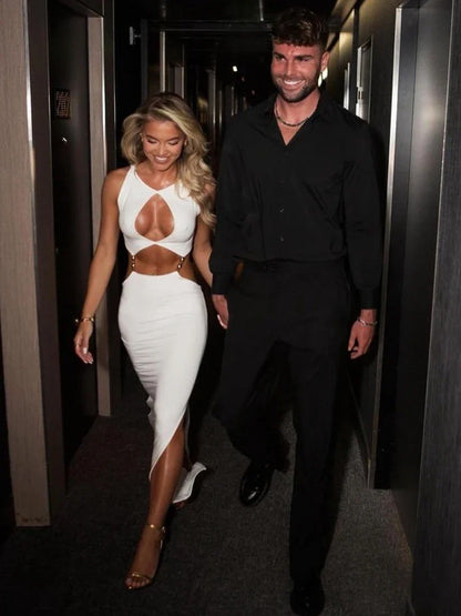 Hollow Out Party Women Maxi Dresses Fashion Sexy Solid Regular Casual Sleeveless Slim Sheath Vestidos Robes Streetwear