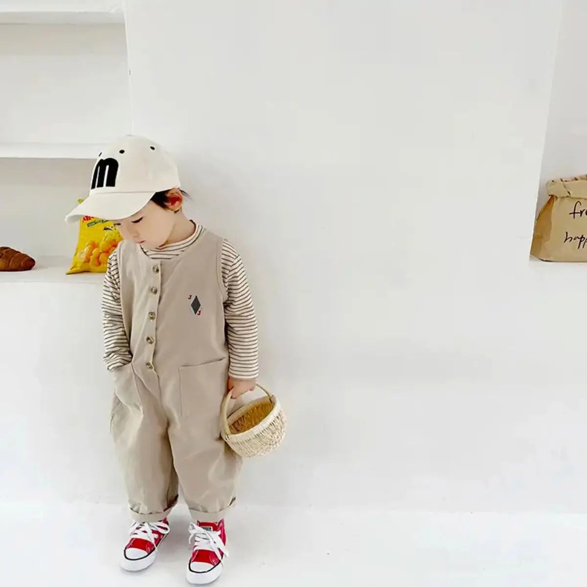 Kids Cargo Pants Boys Set Korean Spring Autumn Children's Clothing Long Sleeved Striped T-shirt+Overalls 2pcs Set Kids Jumpsuit