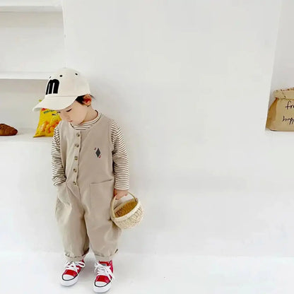 Kids Cargo Pants Boys Set Korean Spring Autumn Children's Clothing Long Sleeved Striped T-shirt+Overalls 2pcs Set Kids Jumpsuit