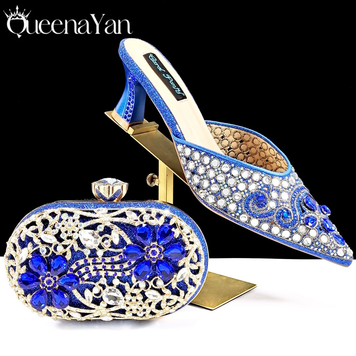 2025 INS FANTATIC BLUE Rhinestone-encrusted Sex Ladies Shoes / MATCHING  SPARKING MINI BAG (SPECIAL COLLECTION)