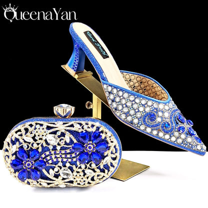 2025 INS FANTATIC BLUE Rhinestone-encrusted Sex Ladies Shoes / MATCHING  SPARKING MINI BAG (SPECIAL COLLECTION)