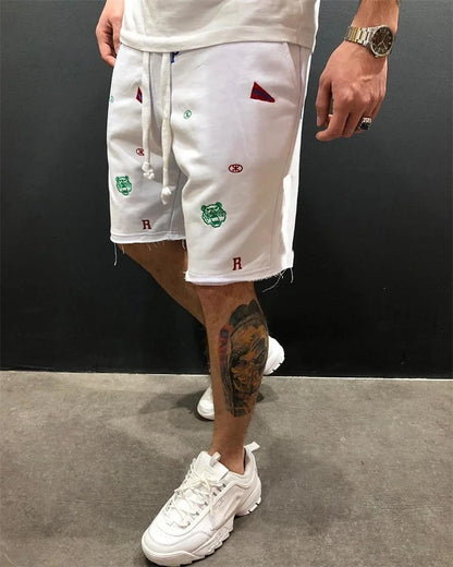 Spring Summer Mens Cotton loose Shorts Streetwear Bodybuilding Embroidered casual Short pants Jogger sports Tiger head Shorts