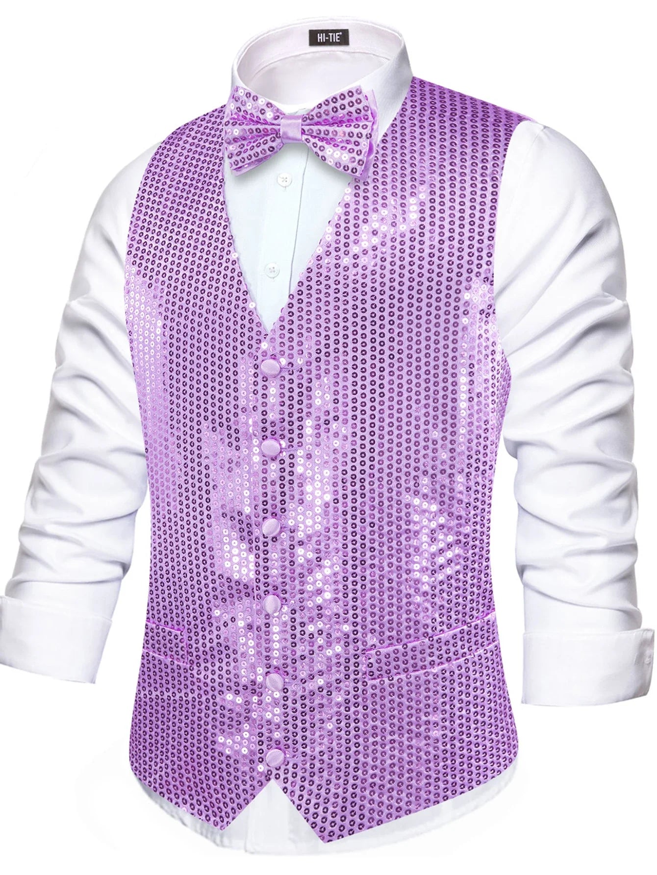 Men's Shiny Sequin Vest and Matching Bow Tie Set – 3 Vibrant Color Options for Parties, Proms Festive Events