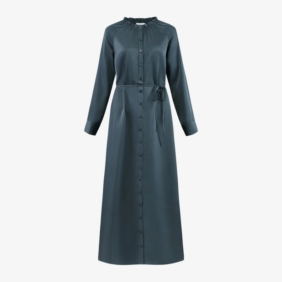 AS AW25 satin dress elegance lady ruffled neck woman clothes with Removable belt