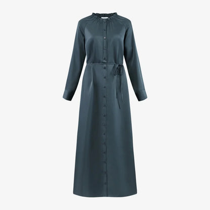 AS AW25 satin dress elegance lady ruffled neck woman clothes with Removable belt