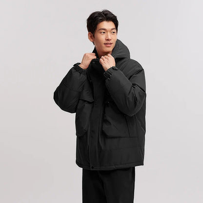 Down Jacket Men Windproof Waterproof Oil Stain Resistant 2025 Winter New Loose Hooded Workwear Thick Coat