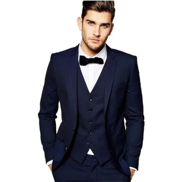 Royal Blue/Burgundy Man Suits Classic Black Lapel Wedding Suits 3 Pieces (Jacket+Pants+Vest)