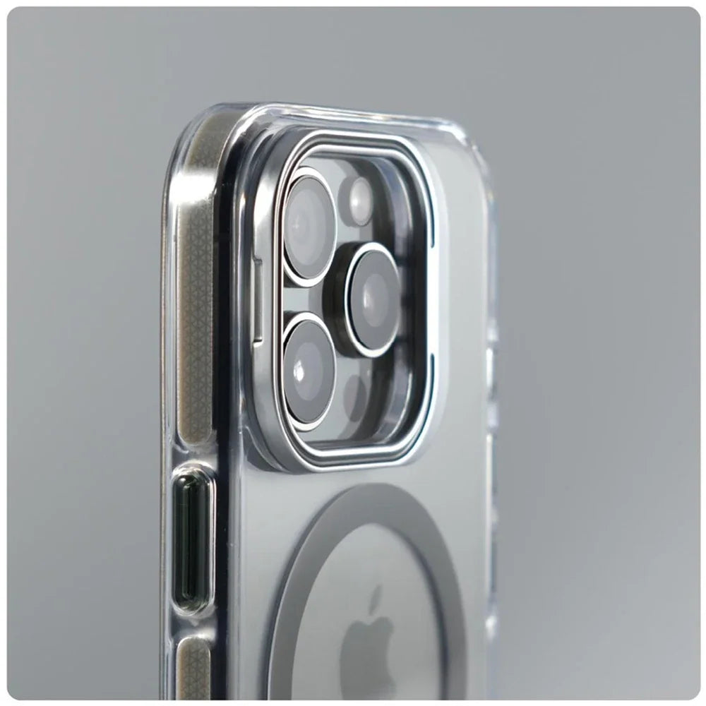 Luxury Lens Holder Shockproof Magnetic Case For iPhone 16 15 14 Plus 13 12 17 Pro Max 17Air 16e Magsafe Fashion Clear Cover