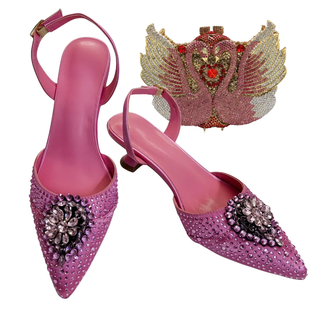 Italian Designer Evening Shoes With Clutch Bag Set for African Wedding and Bridal Occasions Lace Embroidered Beads Women's Shoes