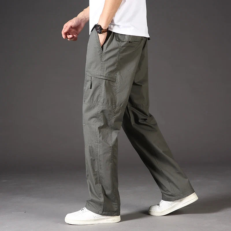 Men's Overalls Cotton Cargo Pants Casual Sports Sweatpants Stretch Waist Work Utility Dungarees Black Gym Jogger Trousers