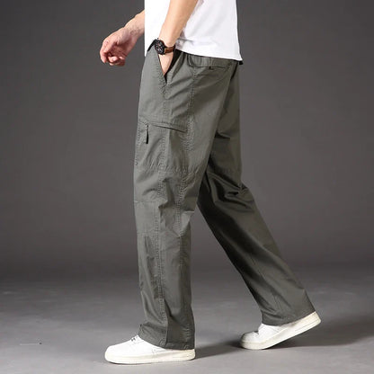 Men's Overalls Cotton Cargo Pants Casual Sports Sweatpants Stretch Waist Work Utility Dungarees Black Gym Jogger Trousers