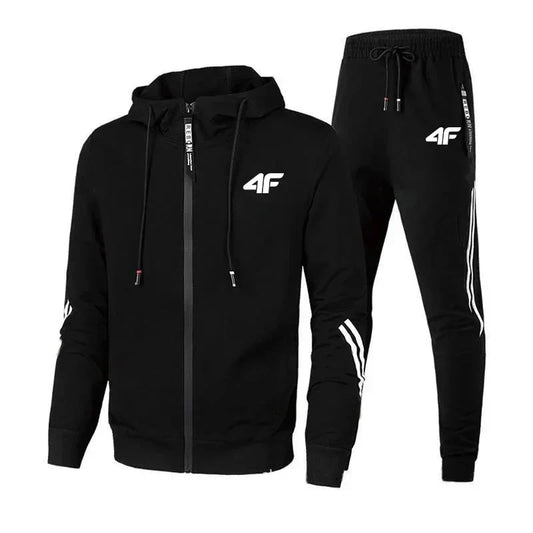 4F Print Zipper Long Sleeve Set Men Casual Outfit Fashion Streetwear Tracksuit Comfortable Loungewear