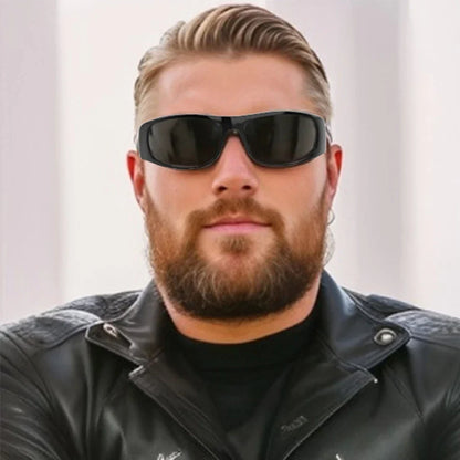 Super Dark Sunglasses for Men Black Wrap Around Sun Glasses UV400 Protection eyewear W8005
