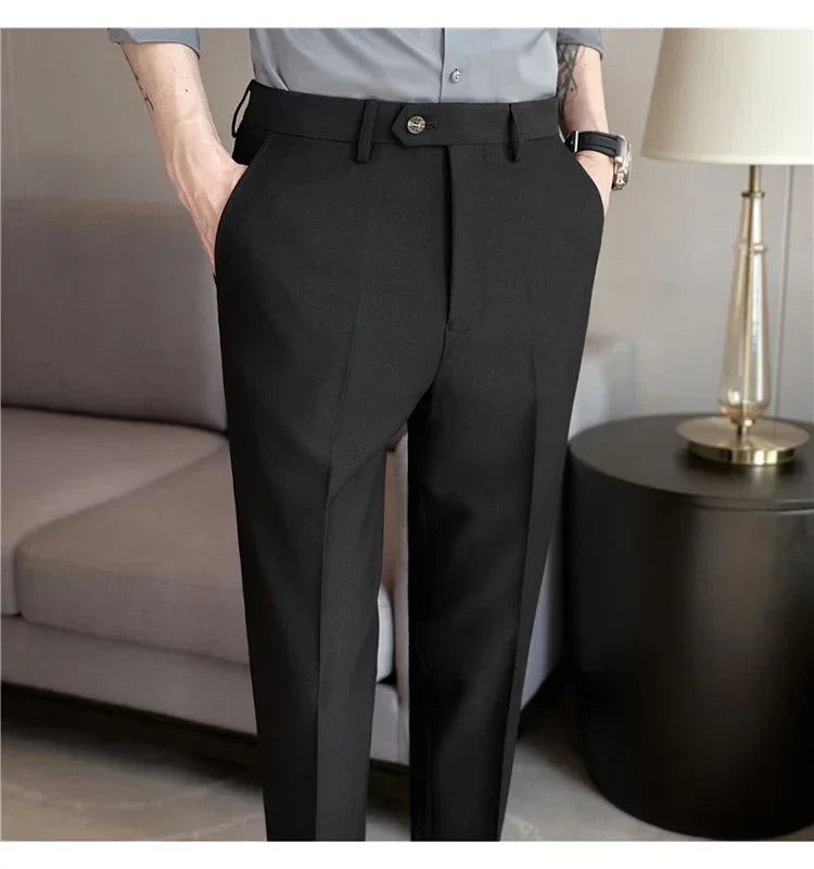 2024 New Men's Slim Fit Tapered Dress Pants Apricot Pearlescent Texture Business Casual Suit Trousers Spring Clothes