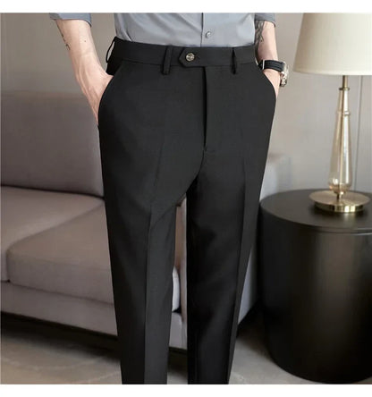 2024 New Men's Slim Fit Tapered Dress Pants Apricot Pearlescent Texture Business Casual Suit Trousers Spring Clothes