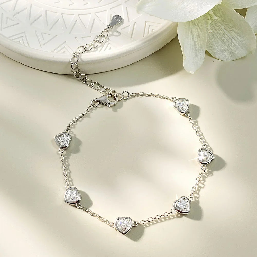 4MM Heart Moissanite Bracelets S925 Silver plated 18K gold Sparkling Wedding Hand Chain Fine Jewelry can pass Diamond Test