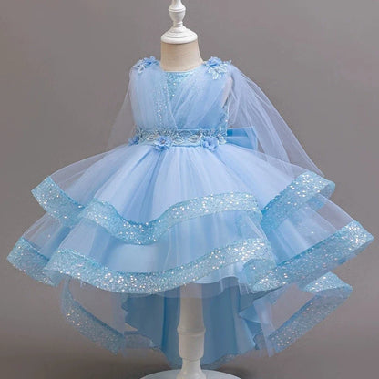 Fashion Solid Princess Dress Girls Lace Mesh Sleeveless Flower Girl Dresses Summer Children Clothing Girls Dress 1-10 Years