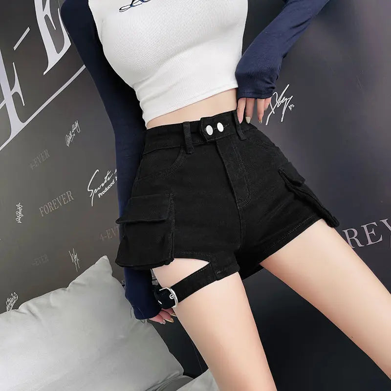 High Waisted Cargo Shorts Khaki Chic Pockets Jeans Shorts Sexy Girl Summer Clothes for Women Denim Shorts Harajuku