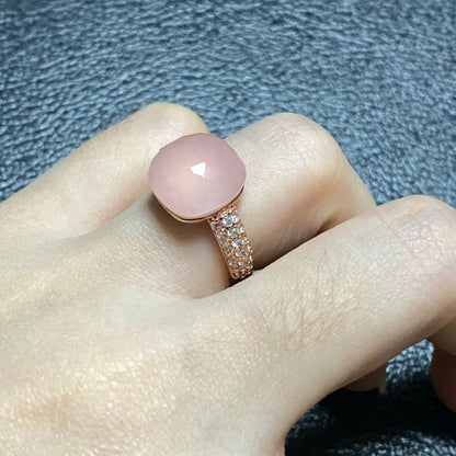 Original Design Pink Crystal Zircon Ring Candy Style Flat Ring for Women Wedding Party Fashion Jewelry Gift