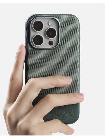 Luxury Business Hit Color Relief Leather Magnetic Case For iPhone 17 Air 16 15 14 13 Pro Max MagSafe Shockproof Alloy Lens Cover