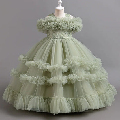New Elegant Dress for Girls Flower Wedding Long Embroidered Panto Skirt 4-12 Years Old Piano Performance Girl Dress
