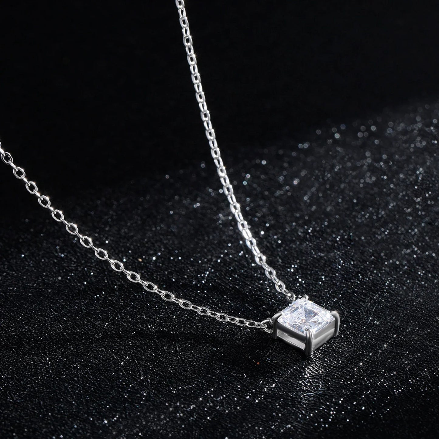 Real 925 Sterling Silver Square Emerald cut Clear CZ Classic Necklace Pendant For Women Wedding Charm Fine Jewelry 2020