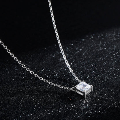 Real 925 Sterling Silver Square Emerald cut Clear CZ Classic Necklace Pendant For Women Wedding Charm Fine Jewelry 2020