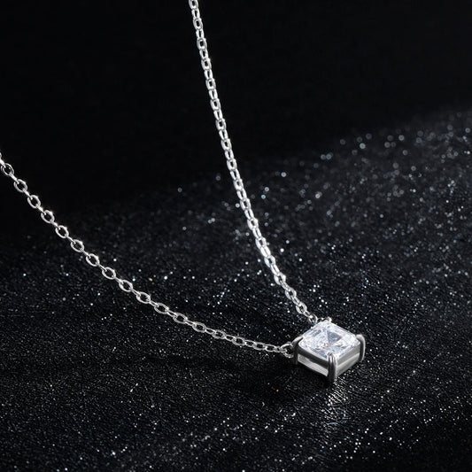 Real 925 Sterling Silver Square Emerald cut Clear CZ Classic Necklace Pendant For Women Wedding Charm Fine Jewelry 2020