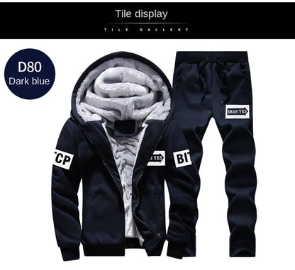 Wolf Czuadlte2024New Winter Men's Sports Set Casual Pants Hooded Sweater Youth Large Plus Plush Thickened Cardigan Two Piece Set