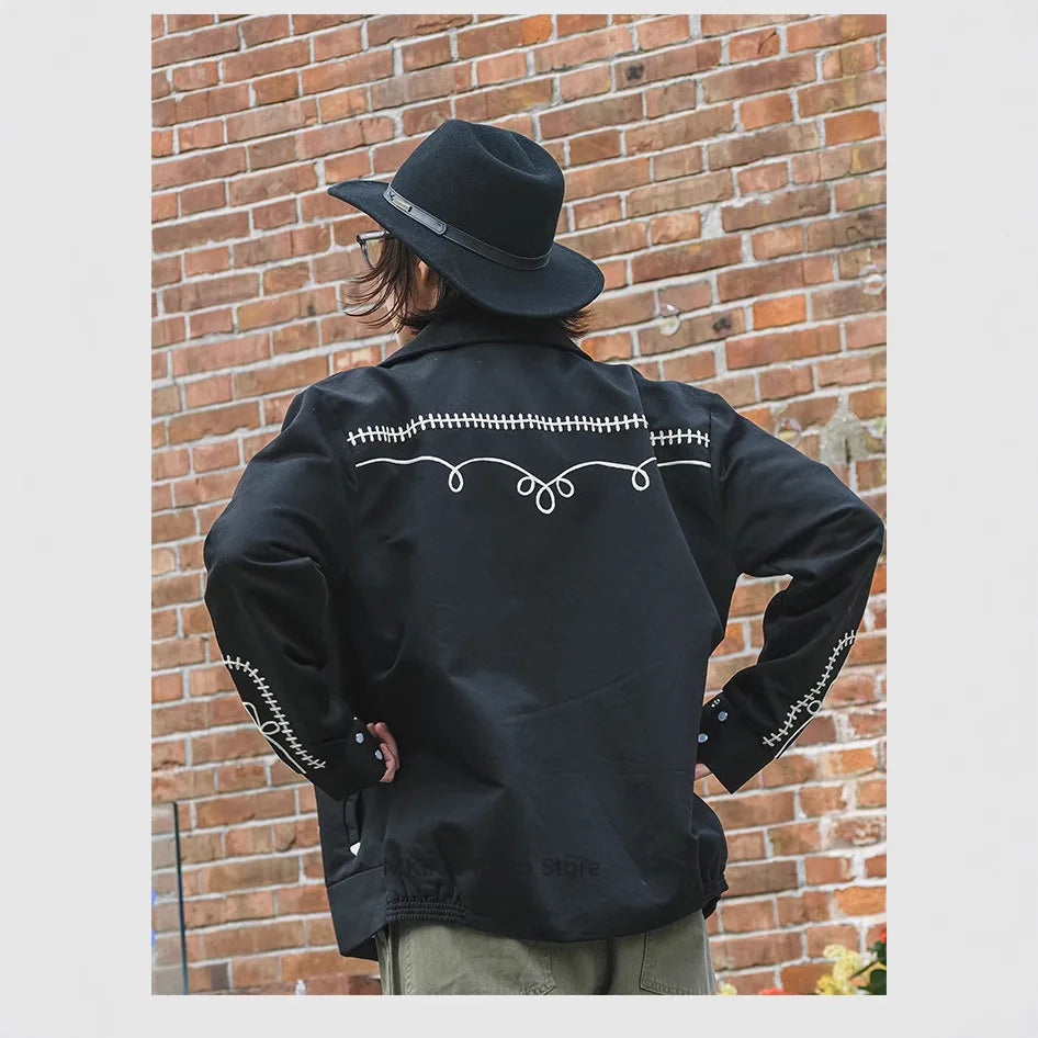 Non Stock Bolero Men's Rockabilly Jacket in Black Vintage-Inspired Western Embroidery Outerwear