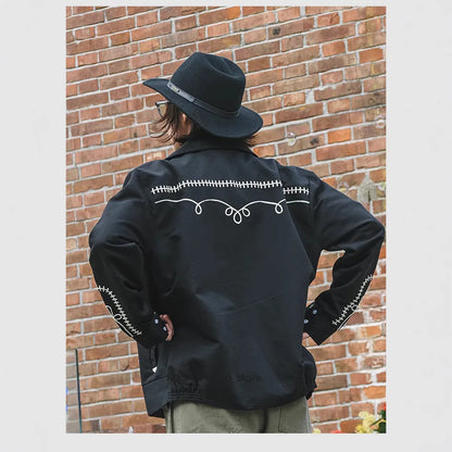 Non Stock Bolero Men's Rockabilly Jacket in Black Vintage-Inspired Western Embroidery Outerwear