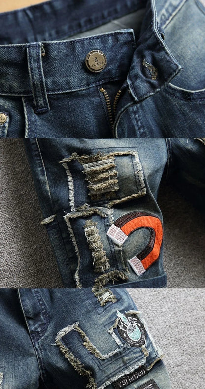 Summer New Fashion Trend Printed Straight Leg Sports Retro Jeans Men's Loose Large Size Comfortable High Quality Shorts 28-36