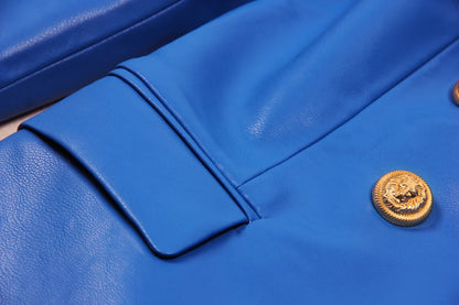 S-3XL High Quality Fashion New PU Leather Fabric Double breasted Long Sleeve Slim Fit Commuter Women's Suit Coat Blazer