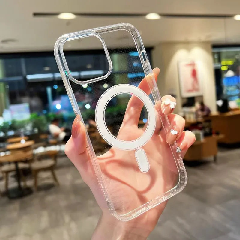 جراب شفاف مغناطيسي Magsafe للشحن اللاسلكي مع رسوم متحركة لهاتف iPhone 17 Air 16 15 14 13 12 11 Plus Mini Pro Max غطاء مع صندوق